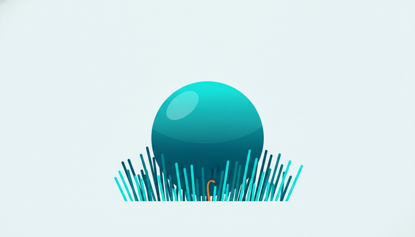 A large smooth sphere resting on a dense bed of short bristles, compressed unevenly beneath its weight