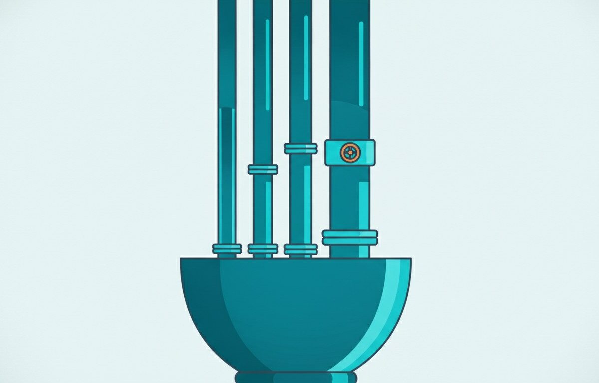Several pipes of different bore feeding down into one collecting vessel
