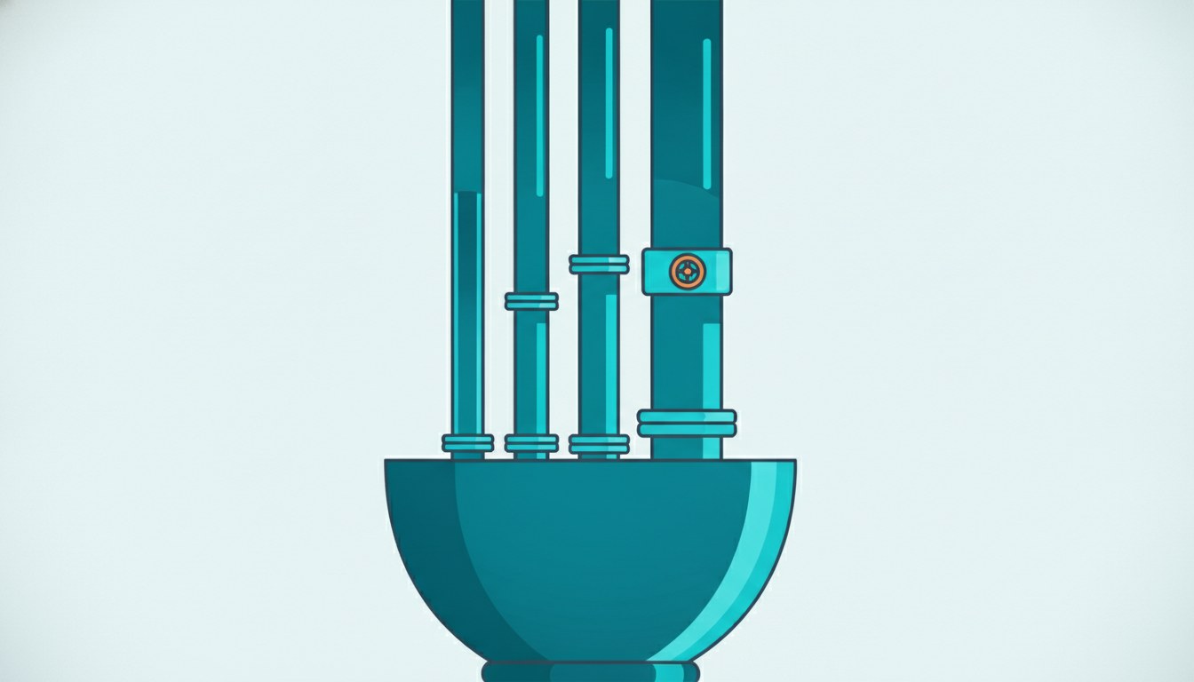 Several pipes of different bore feeding down into one collecting vessel