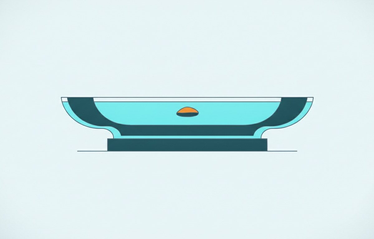 A wide shallow vessel on a thick solid base, the water inside held level