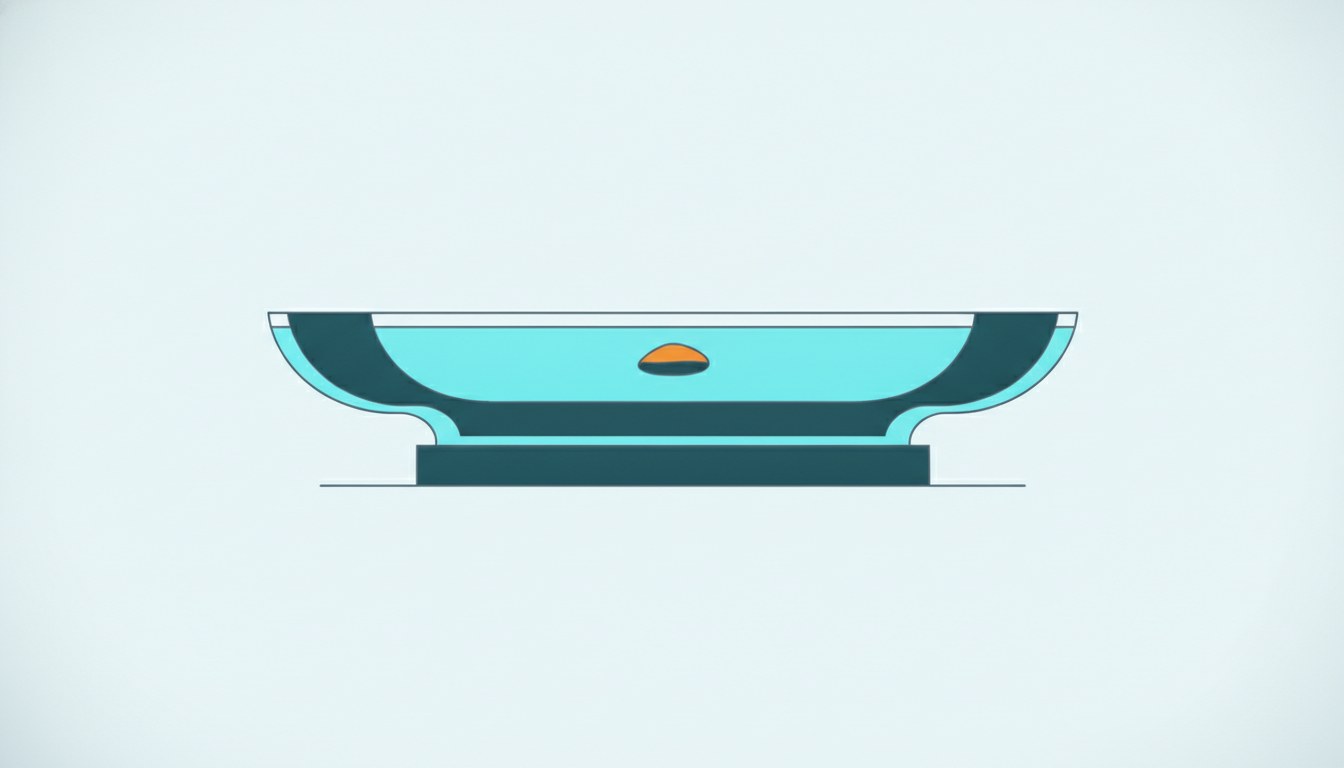 A wide shallow vessel on a thick solid base, the water inside held level