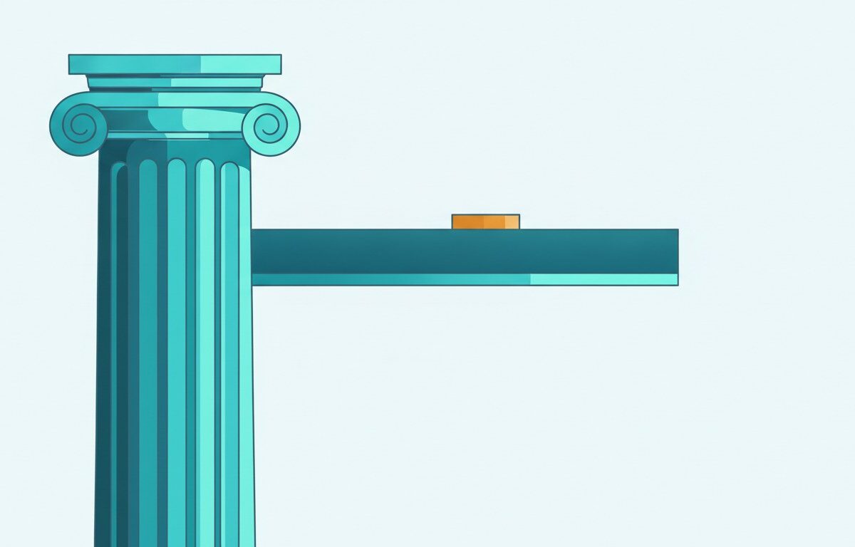 A large civic column joined to a smaller modern block by a horizontal beam
