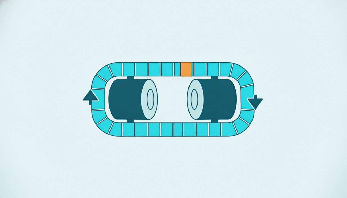 An endless belt of blank segments running over two heavy drums