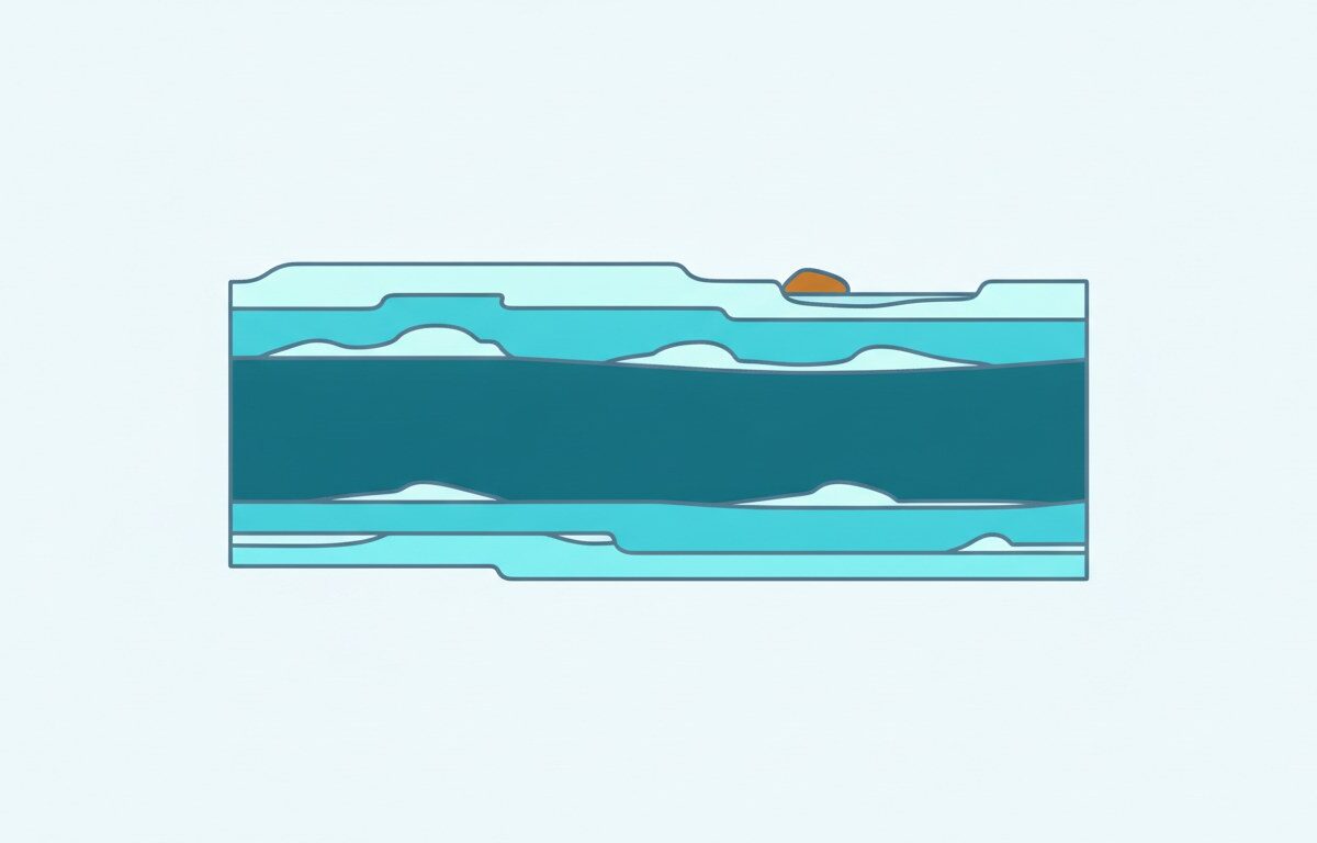 A cut-away block of layered sediment bands, one band thicker than the rest