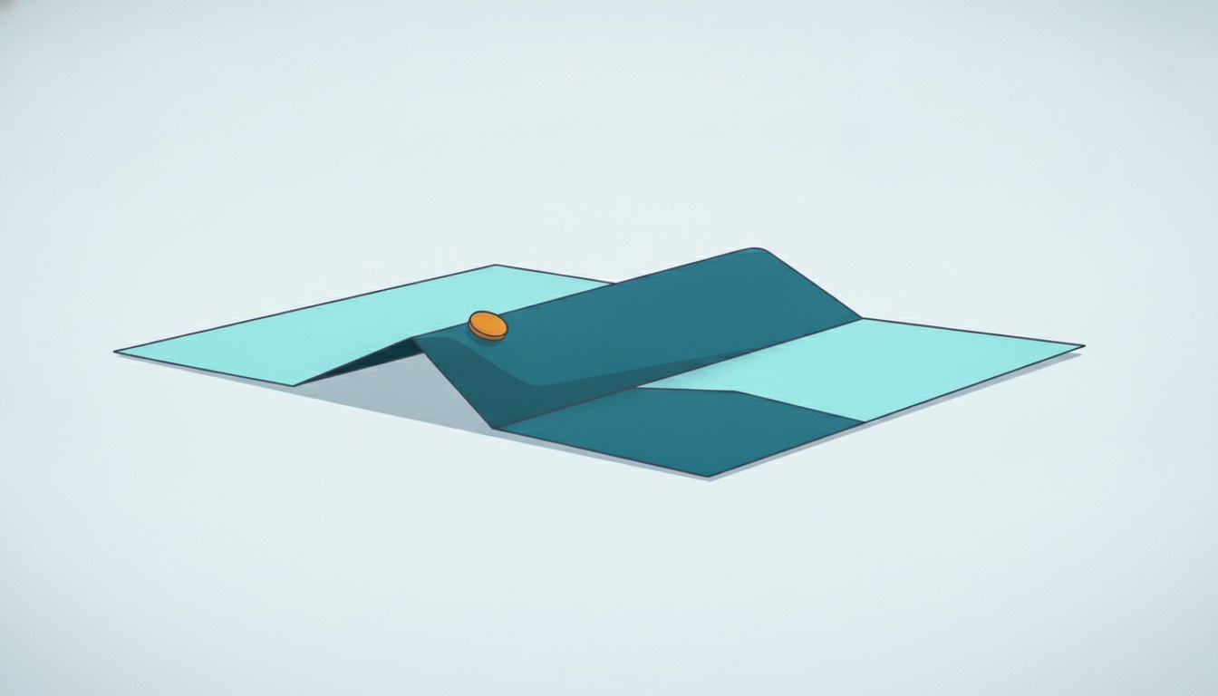 A broad sheet of paper lying flat with a single long fold ridged across it