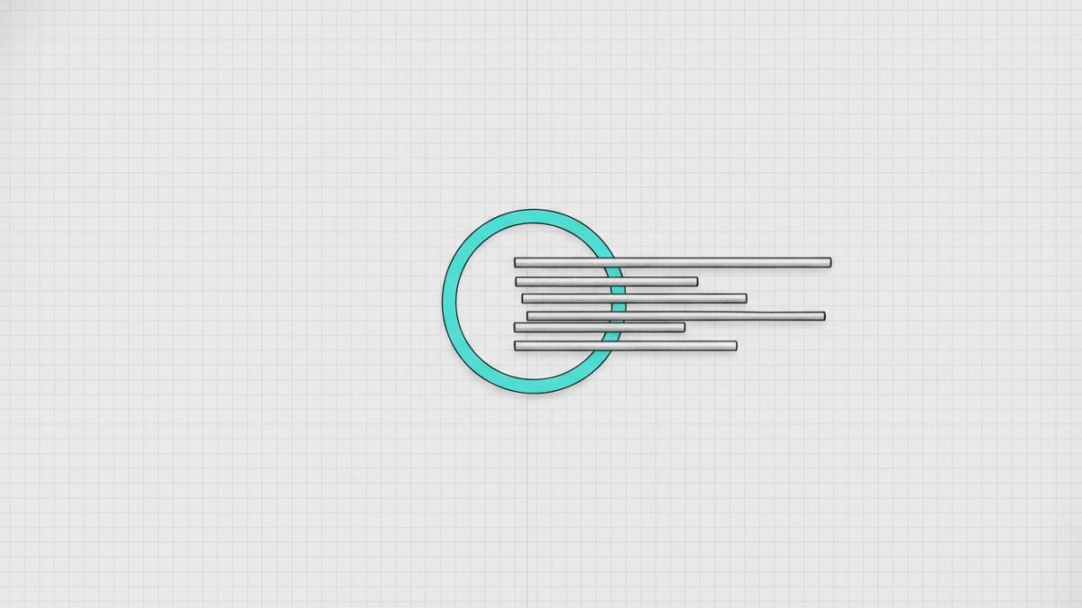 Illustration: rods of differing lengths pushed through a single narrow cyan ring, emerging still ragged and unaligned.